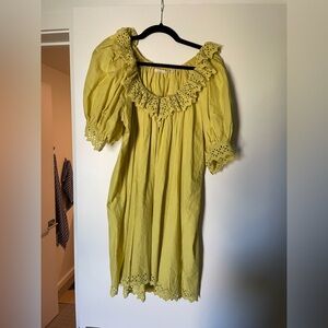 Doen | Pomelo Iona Cotton Short Balloon Sleeve Eyelet Bib Dress Size S